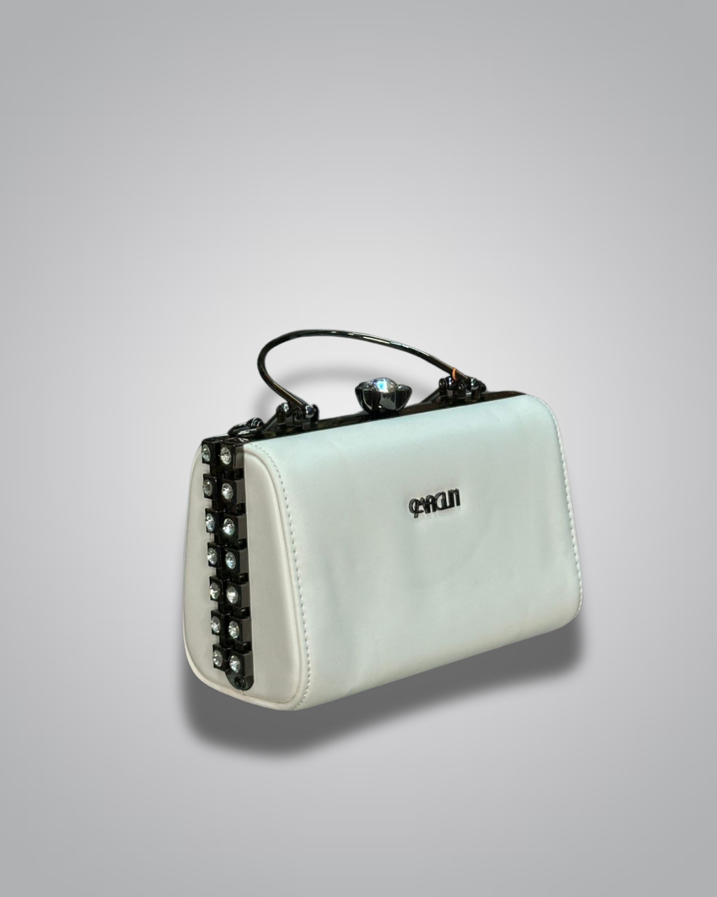 White crystal handle party purse for women with glossy finish – Valentino Impex

