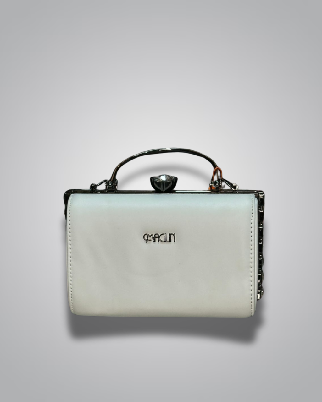 White crystal handle party purse for women with glossy finish – Valentino Impex

