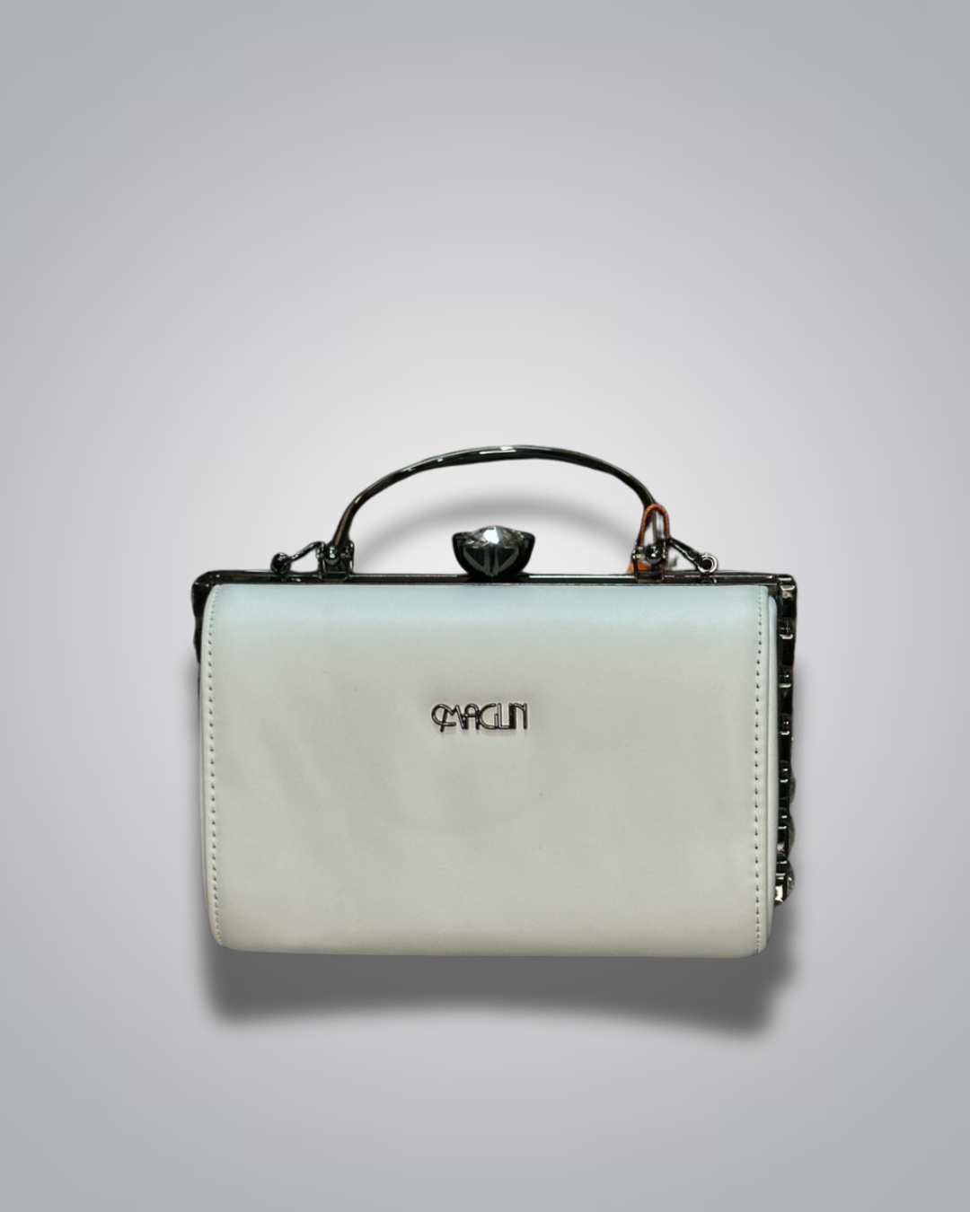 White crystal handle party purse for women with glossy finish – Valentino Impex

