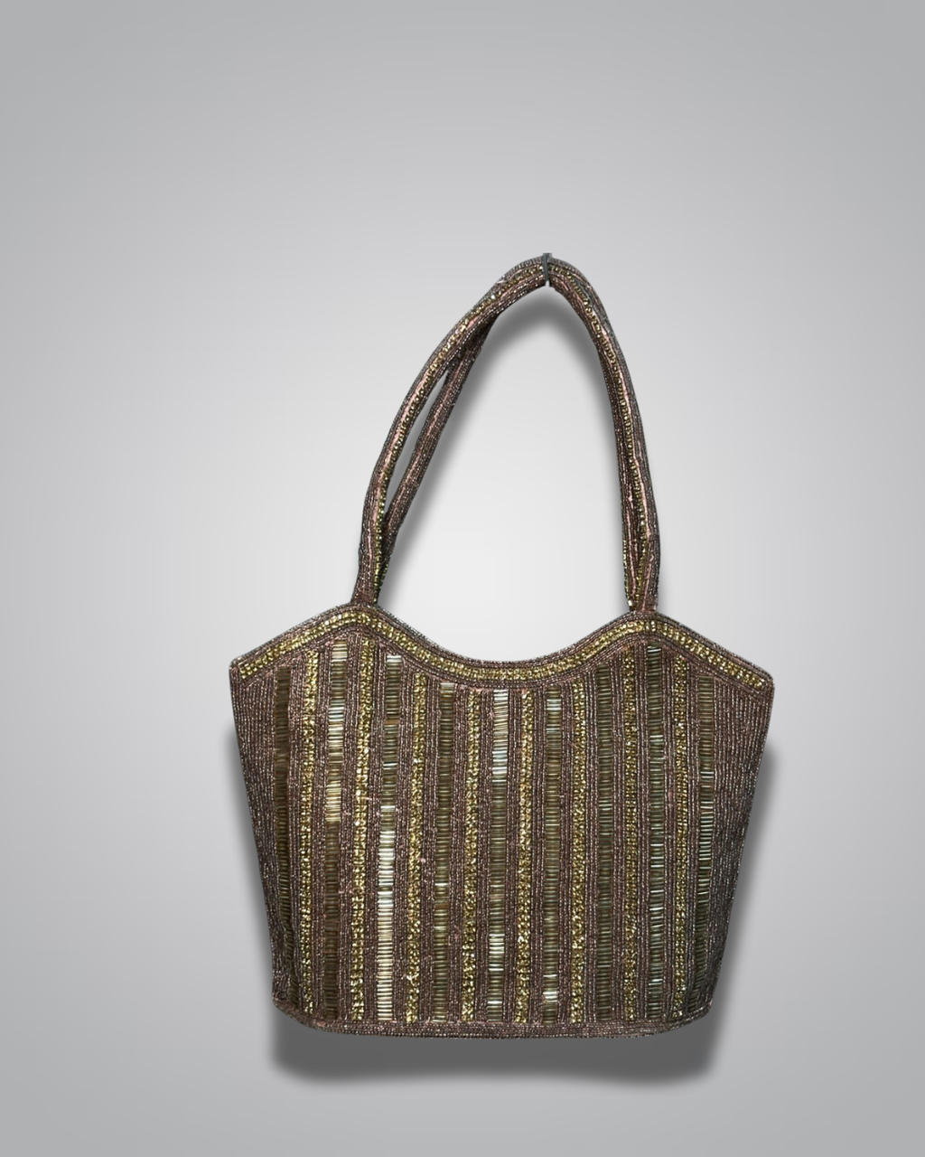 Elegant Beaded Handcrafted Evening Bag - Luxe Gold & Silver Stripes