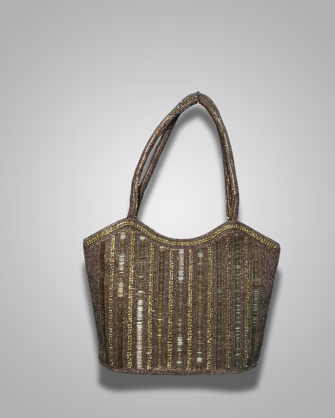 Elegant Beaded Handcrafted Evening Bag - Luxe Gold & Silver Stripes
