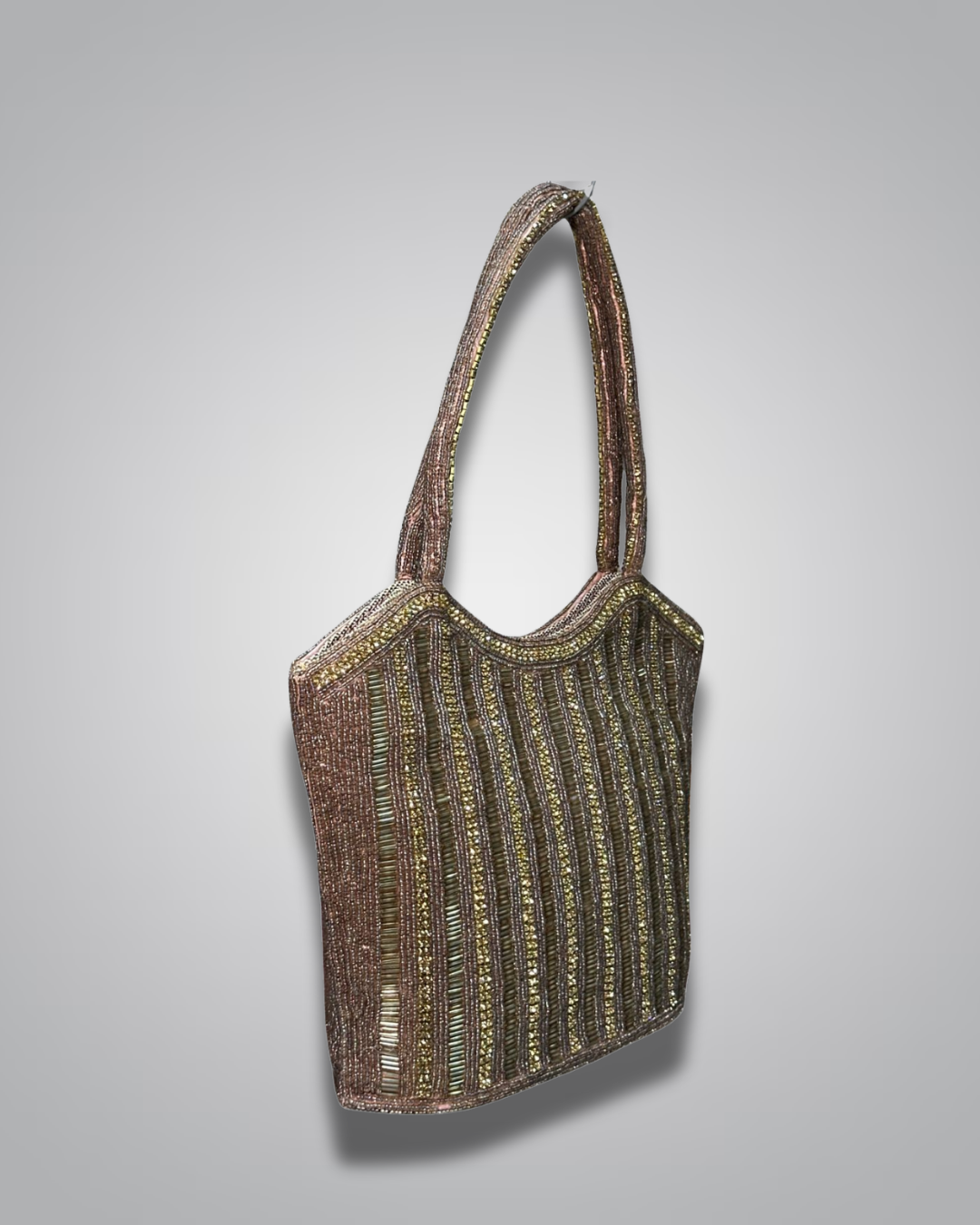 Elegant Beaded Handcrafted Evening Bag - Luxe Gold & Silver Stripes