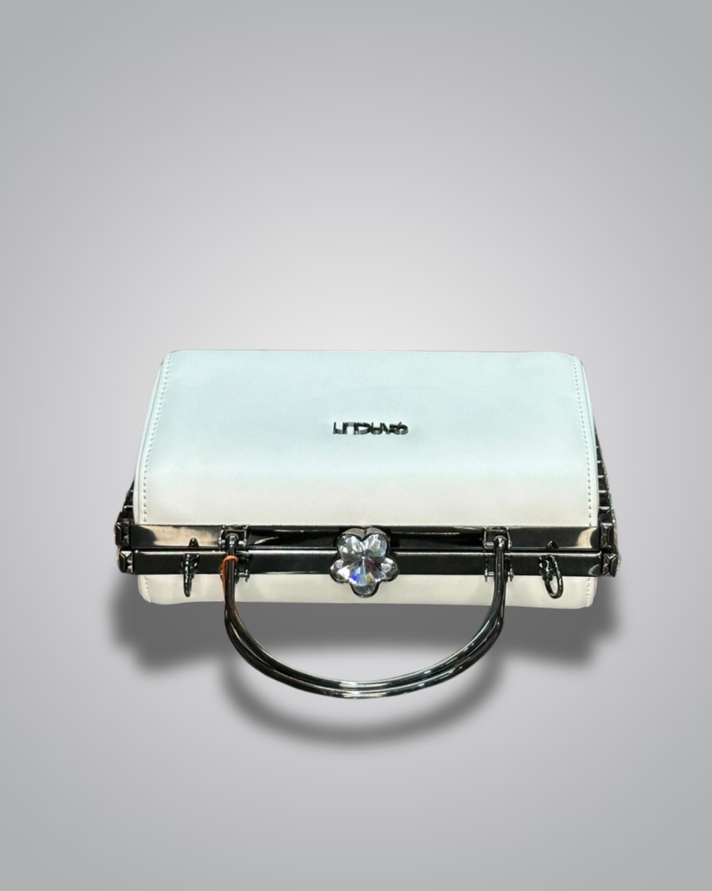 White crystal handle party purse for women with glossy finish – Valentino Impex

