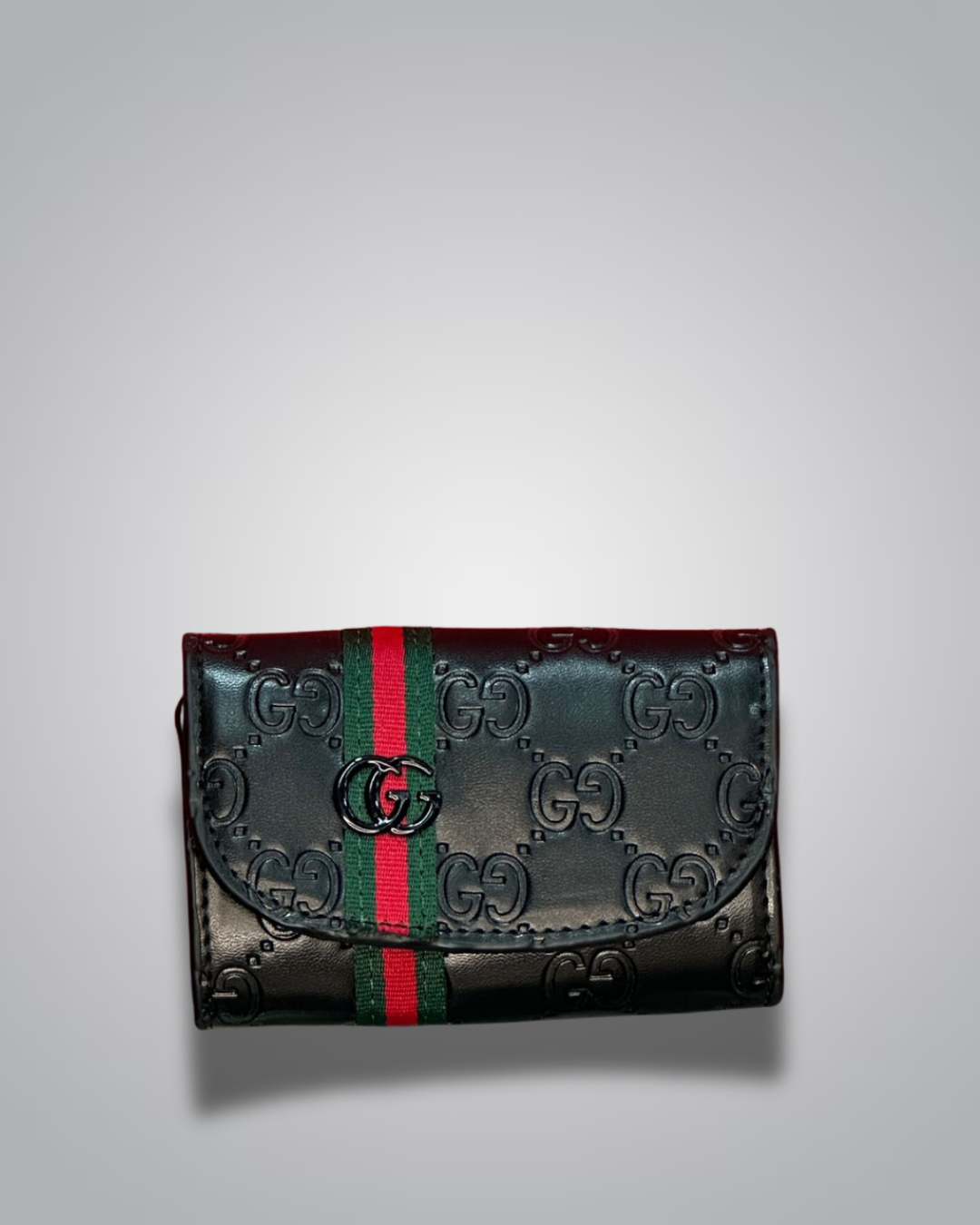 Glossy Black GG-Inspired Embossed Mini Wallet