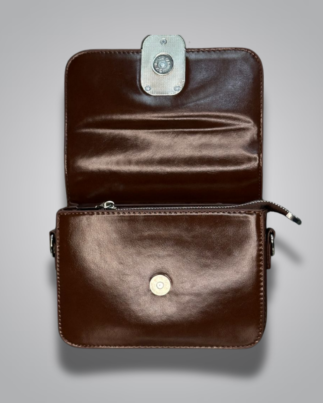 Glossy Brown Party Shoulder Bag with Metal Buckle