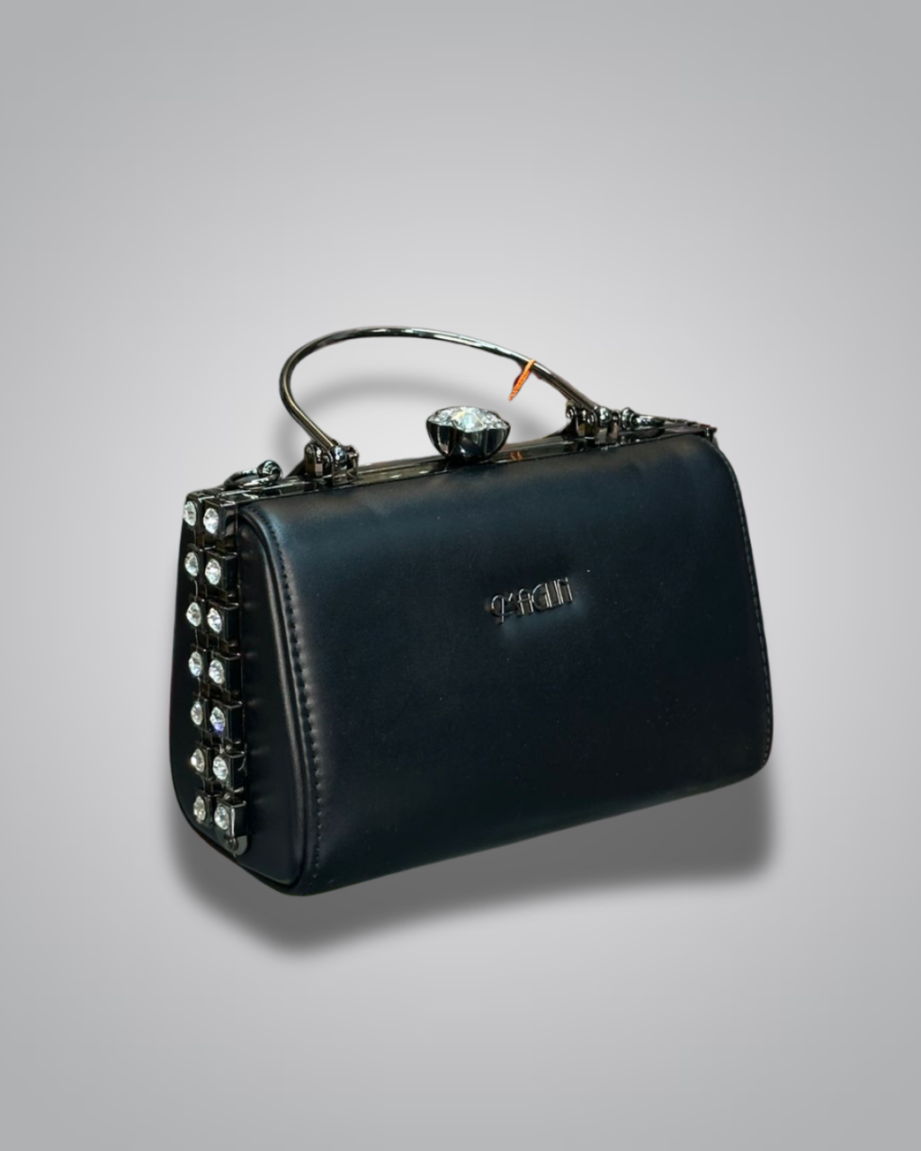 Black diamond handle party purse with metal top handle and crystal stud sides
- Valentino Impex