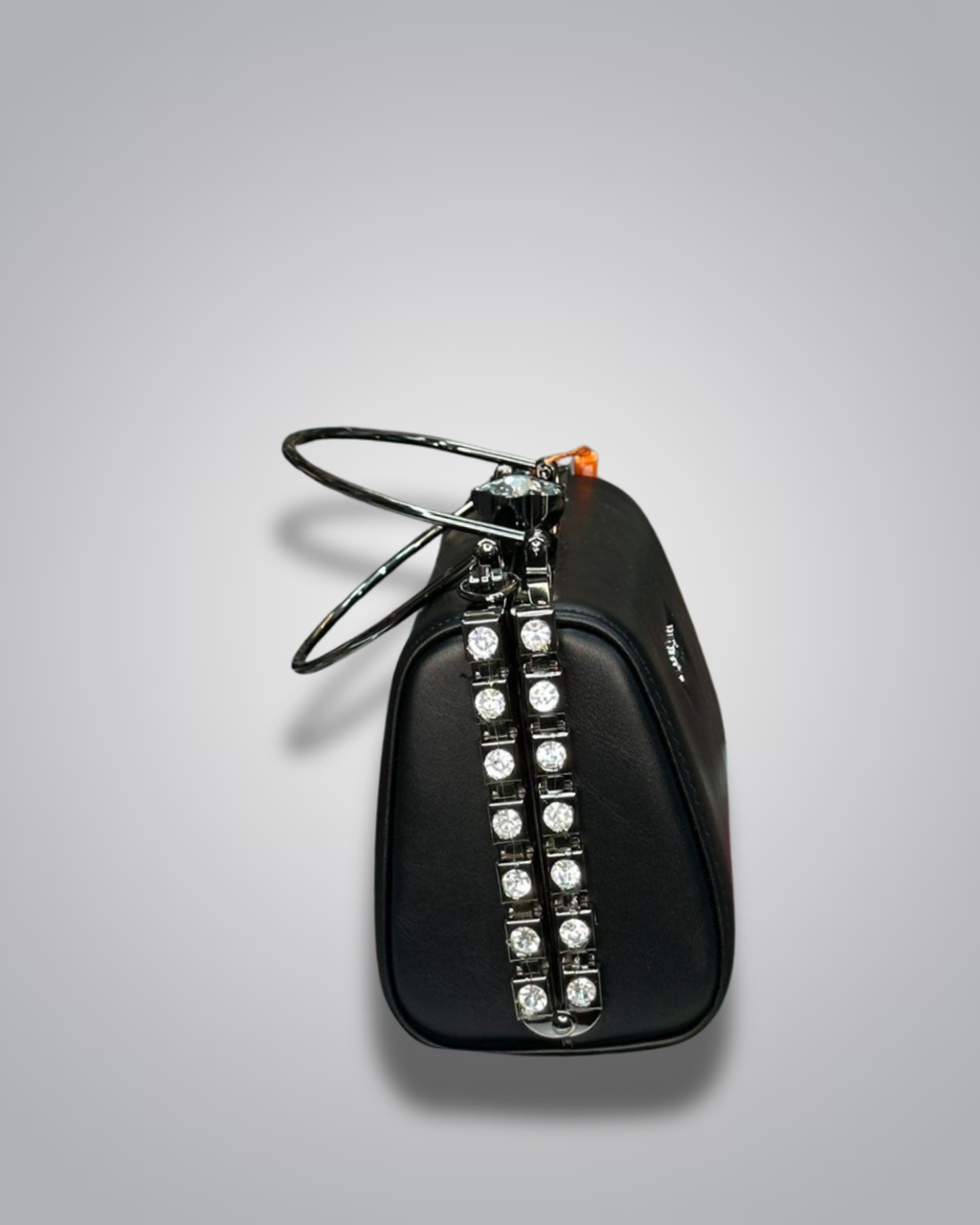 Black diamond handle party purse with metal top handle and crystal stud sides
- Valentino Impex
