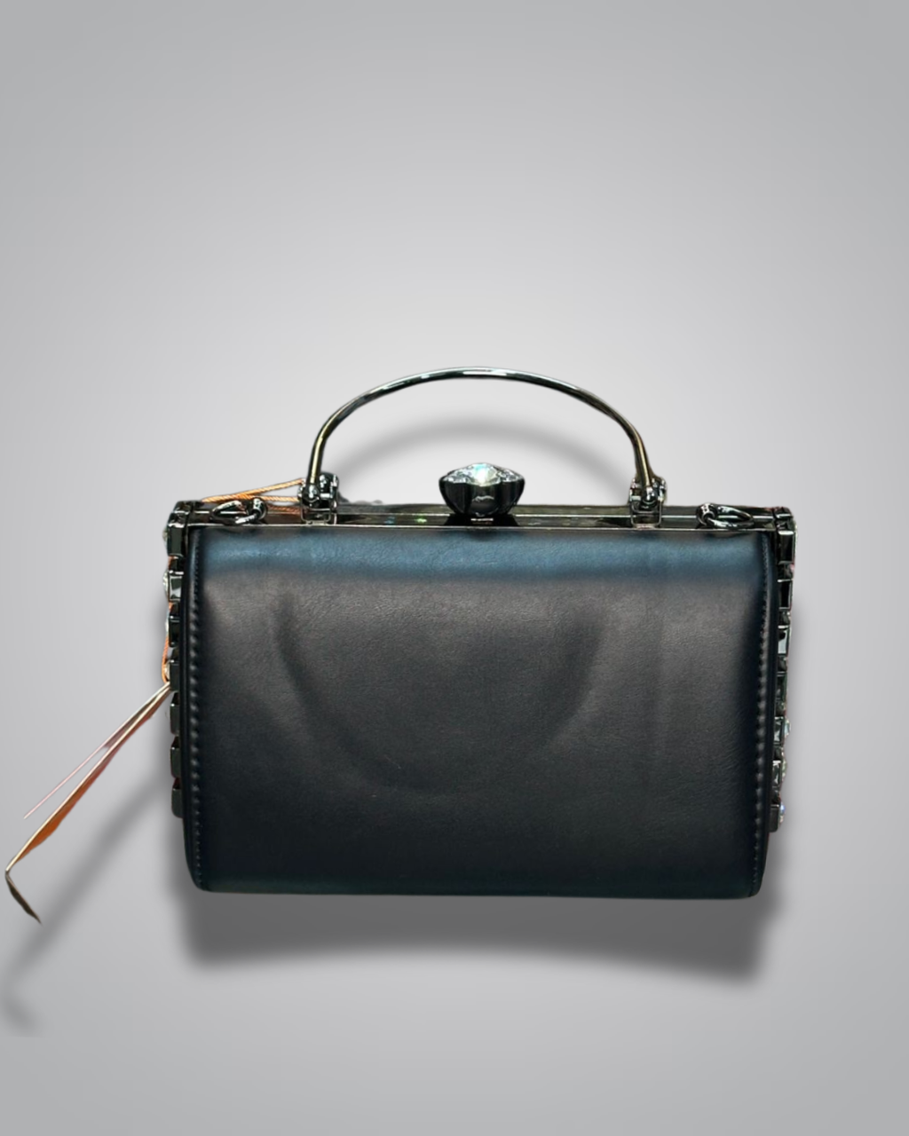 Black diamond handle party purse with metal top handle and crystal stud sides
- Valentino Impex