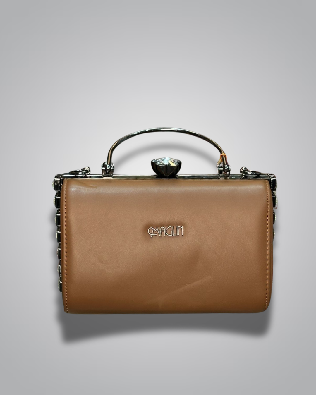 Brown party purse with crystal clasp and diamond-studded sides – Valentino Impex

