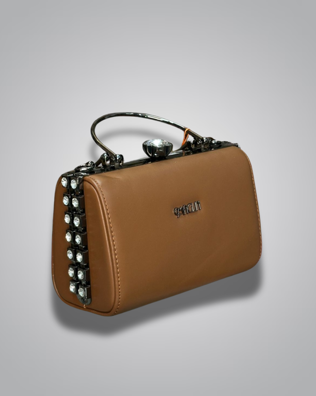 Brown party purse with crystal clasp and diamond-studded sides – Valentino Impex

