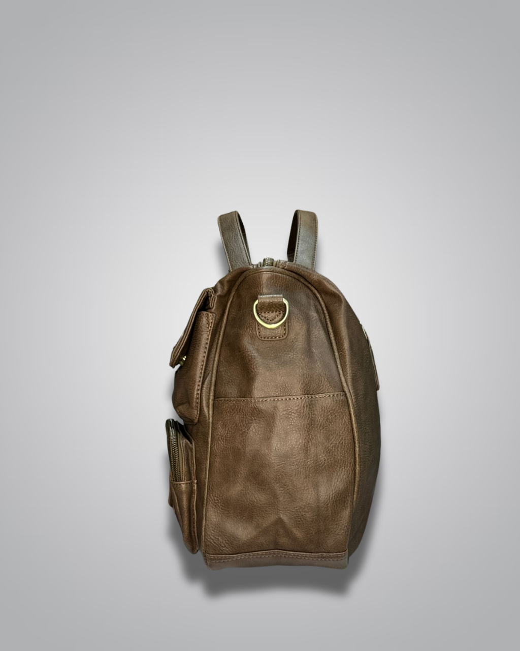 Brown leather backpack on a light gray background- Valentino Impex