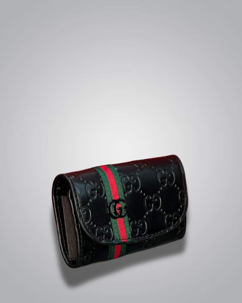 Glossy Black GG-Inspired Embossed Mini Wallet