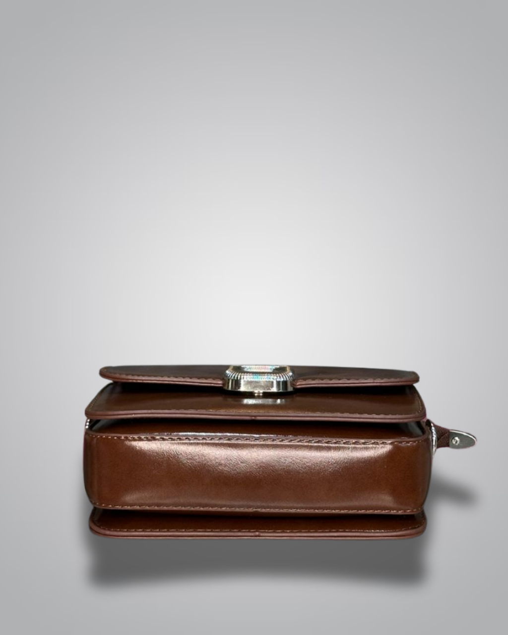 Glossy Brown Party Shoulder Bag with Metal Buckle