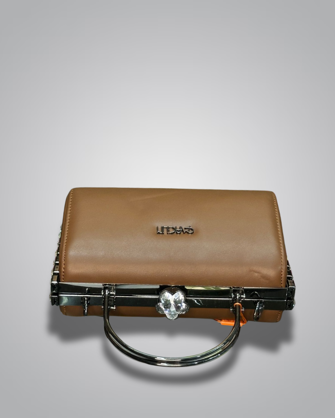 Brown party purse with crystal clasp and diamond-studded sides – Valentino Impex

