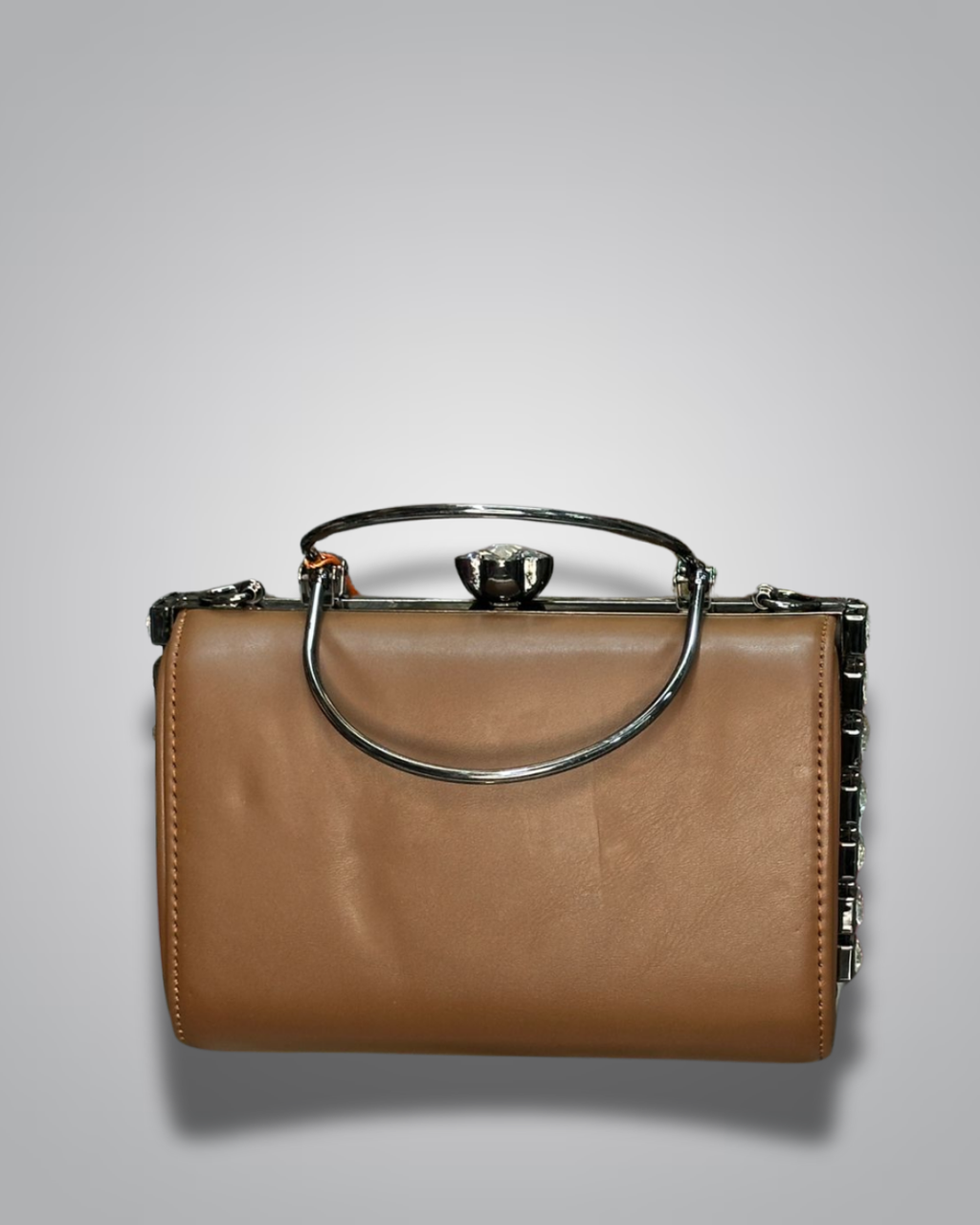 Brown party purse with crystal clasp and diamond-studded sides – Valentino Impex

