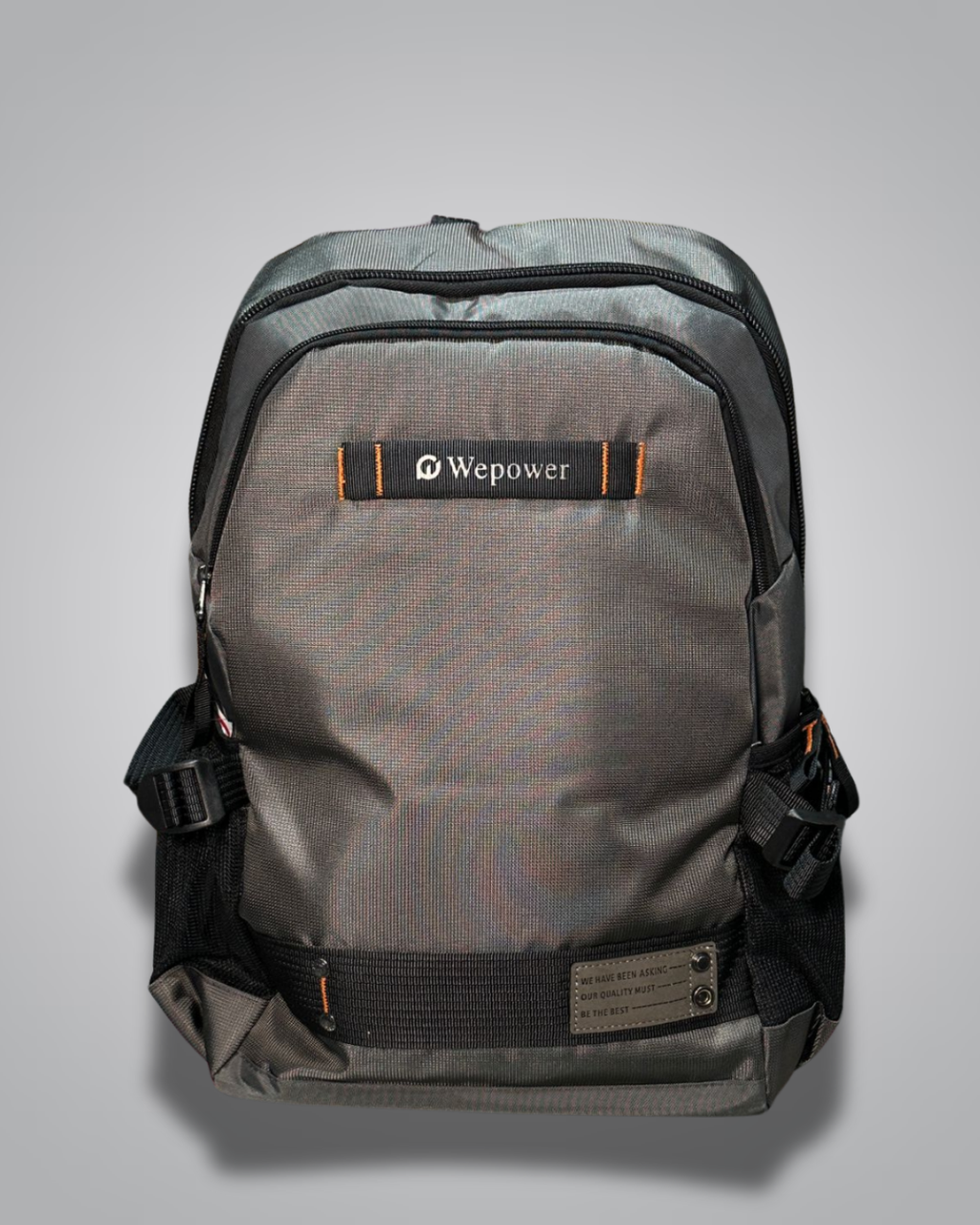 Gray backpack with 'Wepower' logo on a gray background- Valentino Impex
