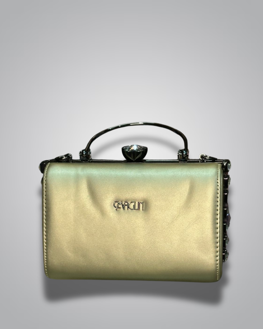 diamond handle party purse with metal top handle and crystal stud sides- Valentino impex