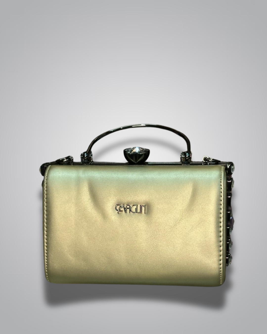 diamond handle party purse with metal top handle and crystal stud sides- Valentino impex