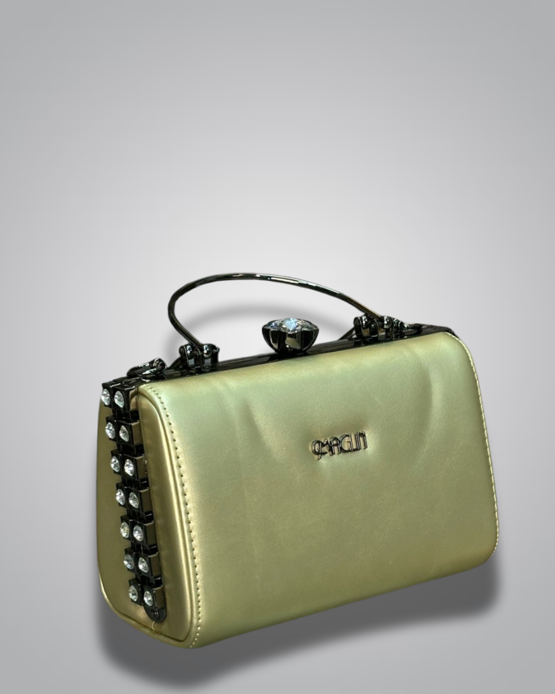 diamond handle party purse with metal top handle and crystal stud sides- Valentino impex
