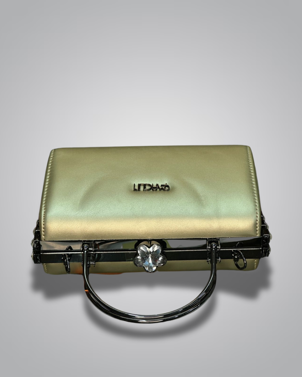 diamond handle party purse with metal top handle and crystal stud sides- Valentino impex