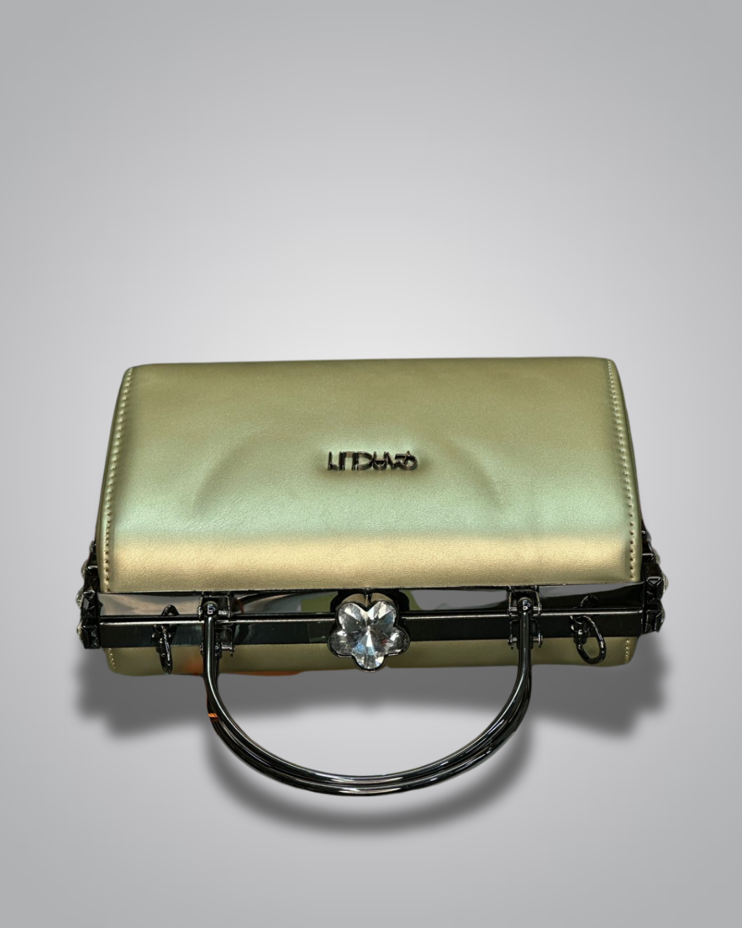 diamond handle party purse with metal top handle and crystal stud sides- Valentino impex