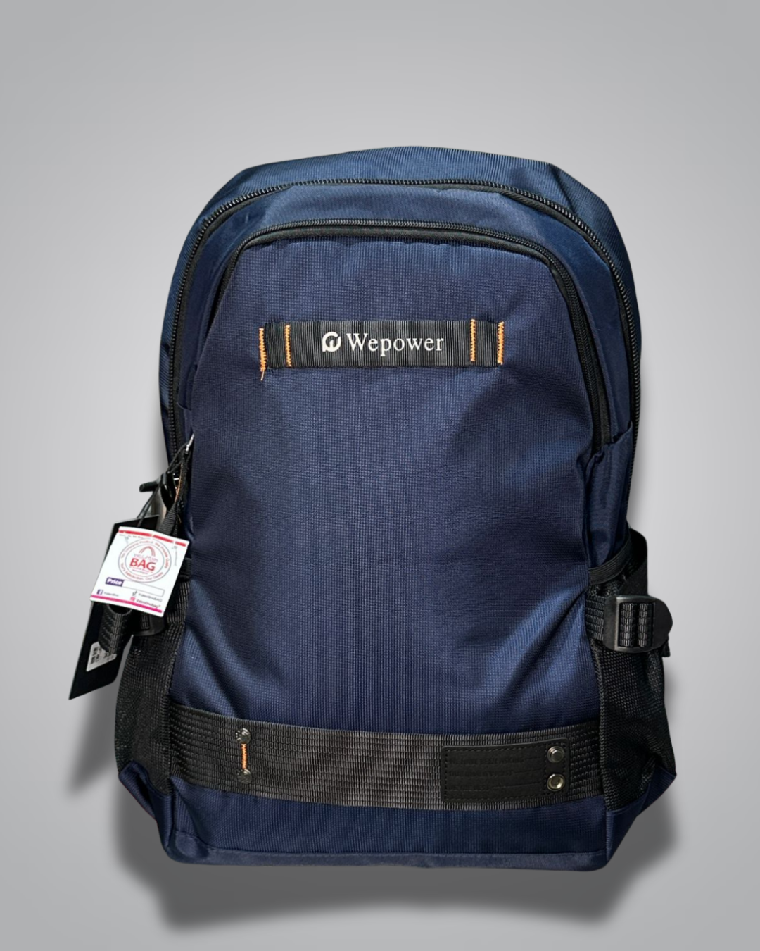 Blue backpack with 'Wepower' logo on a gray background- Valentino Impex
