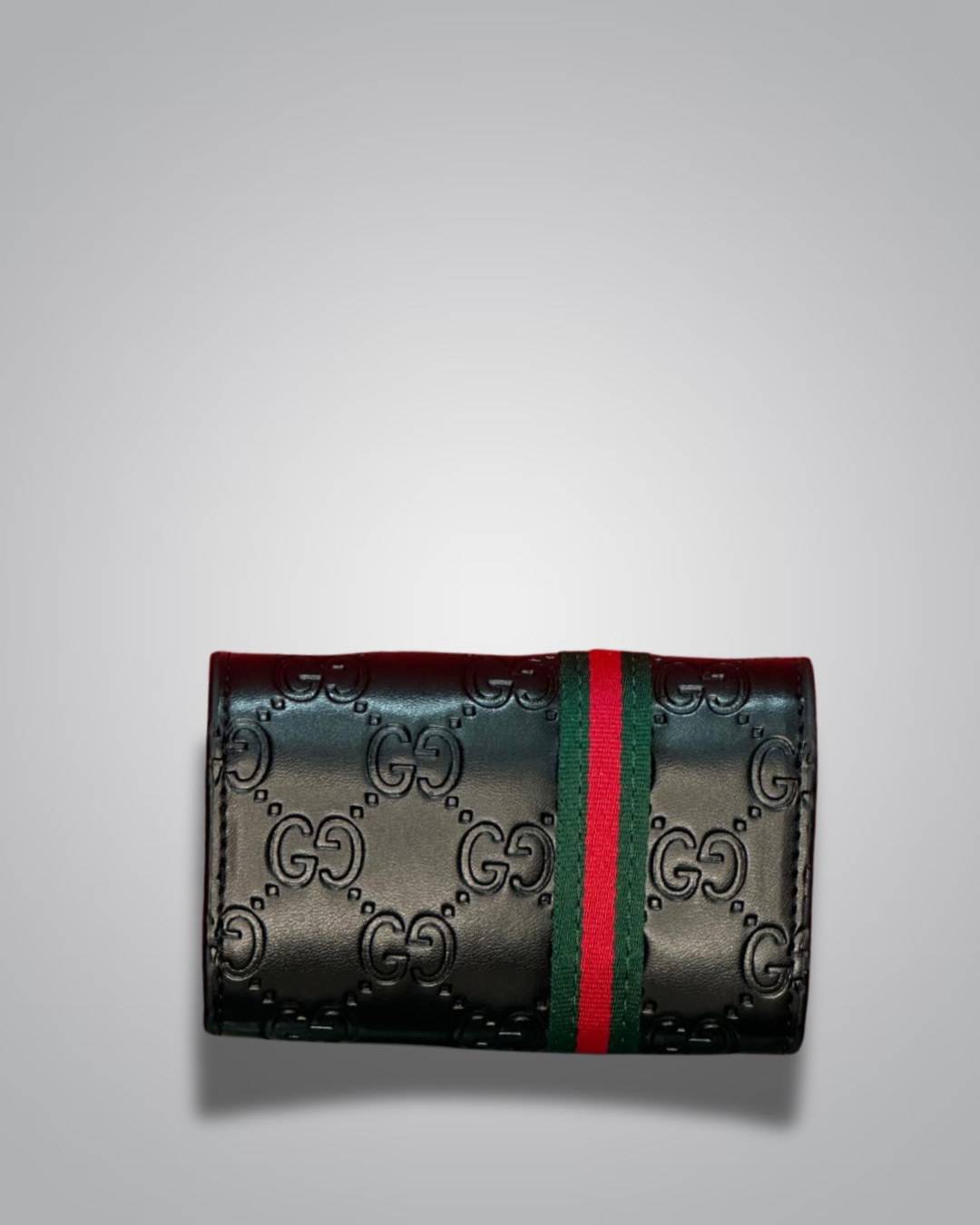 Glossy Black GG-Inspired Embossed Mini Wallet