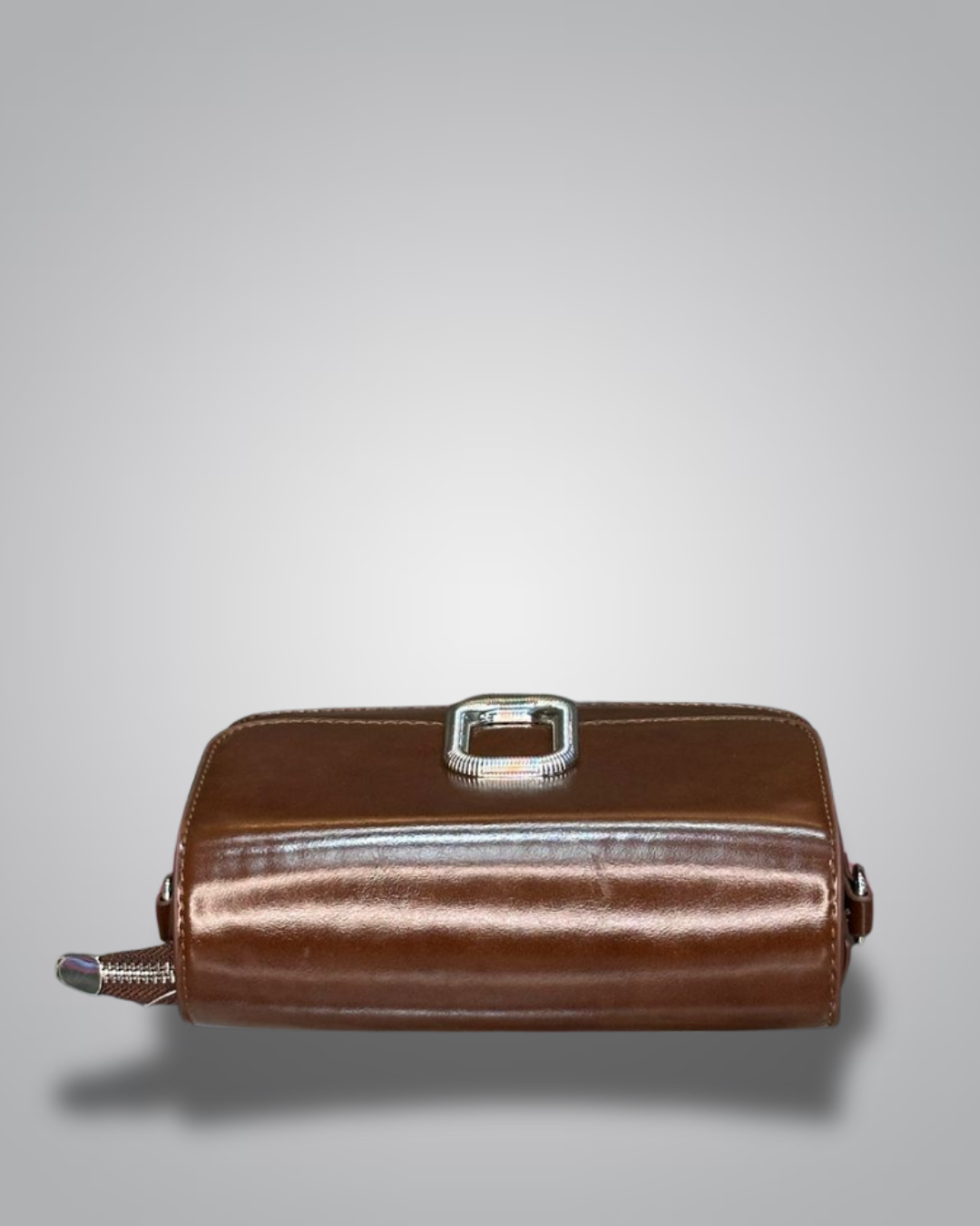 Glossy Brown Party Shoulder Bag with Metal Buckle
