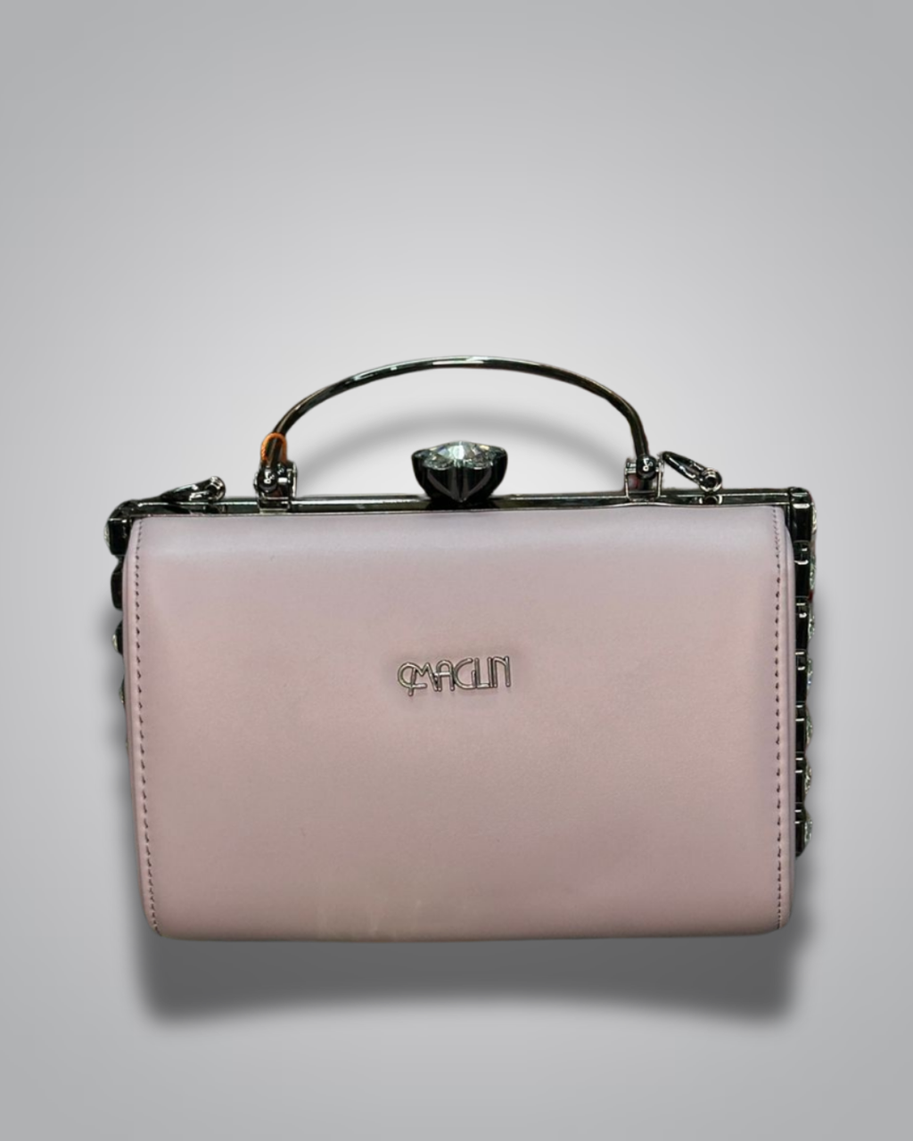 diamond handle party purse with metal top handle and crystal stud sides- Valentino impex