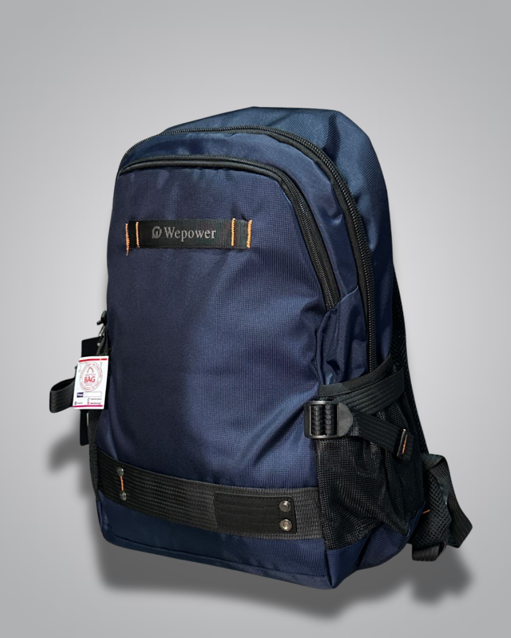Blue backpack with visible brand logo on a gray background- Valentino Impex
