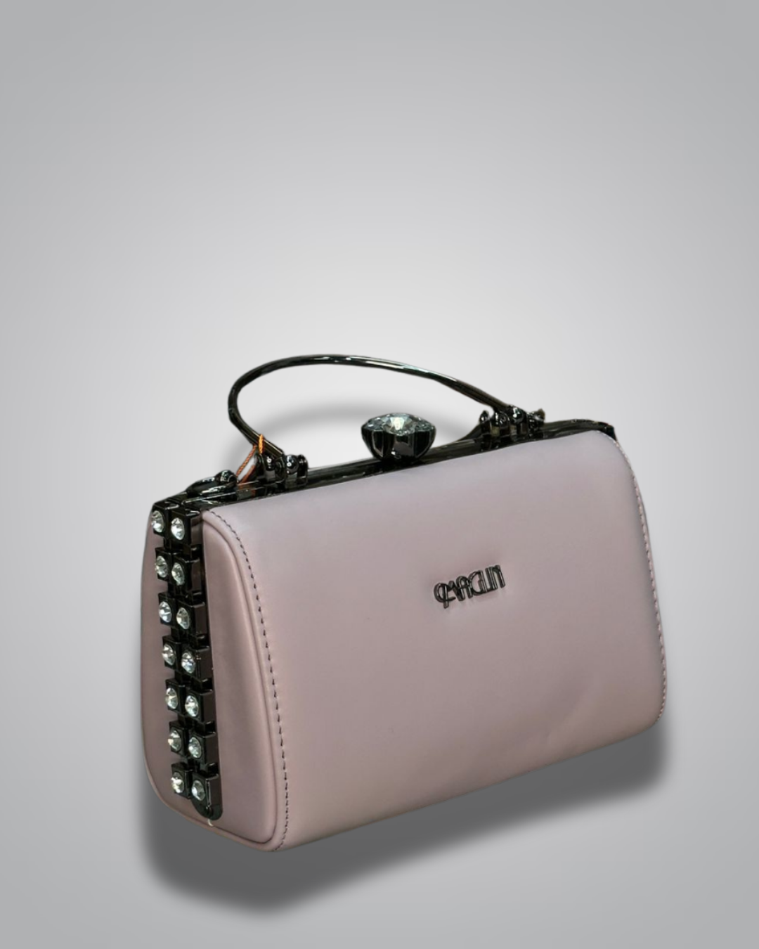 diamond handle party purse with metal top handle and crystal stud sides- Valentino impex
