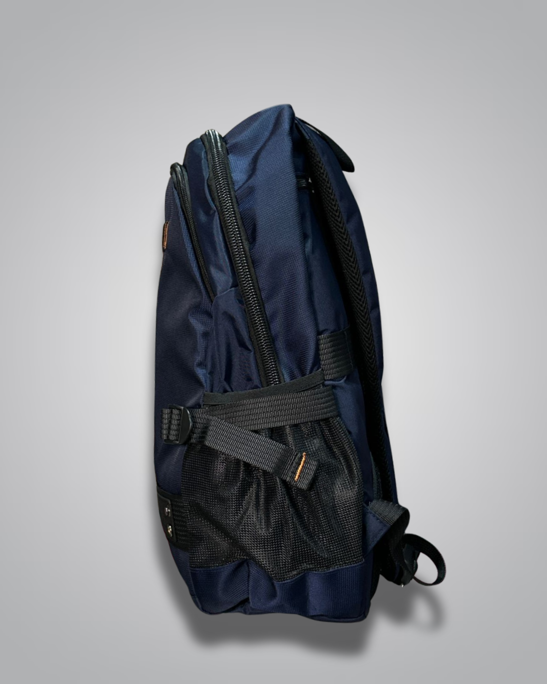 Navy blue backpack with black straps on a light gray background- Valentino Impex