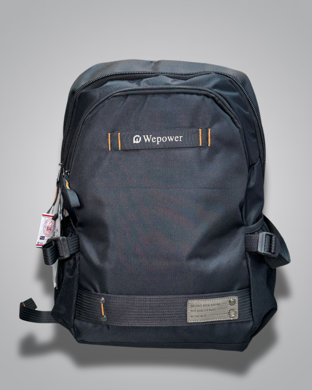 Dark blue backpack with 'Wepower' logo on a gray background- Valentino Impex