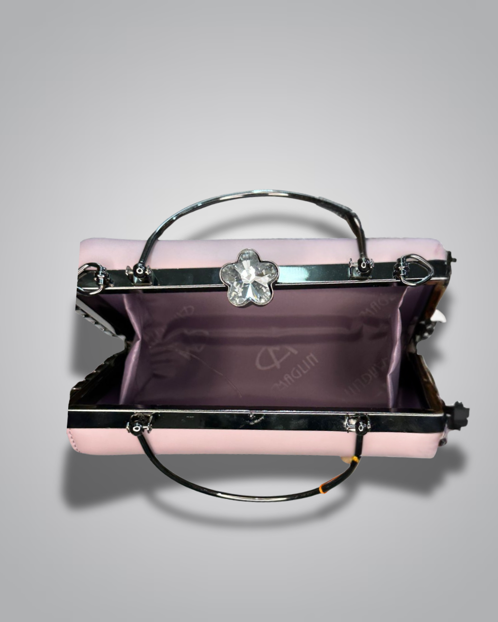 diamond handle party purse with metal top handle and crystal stud sides- Valentino impex