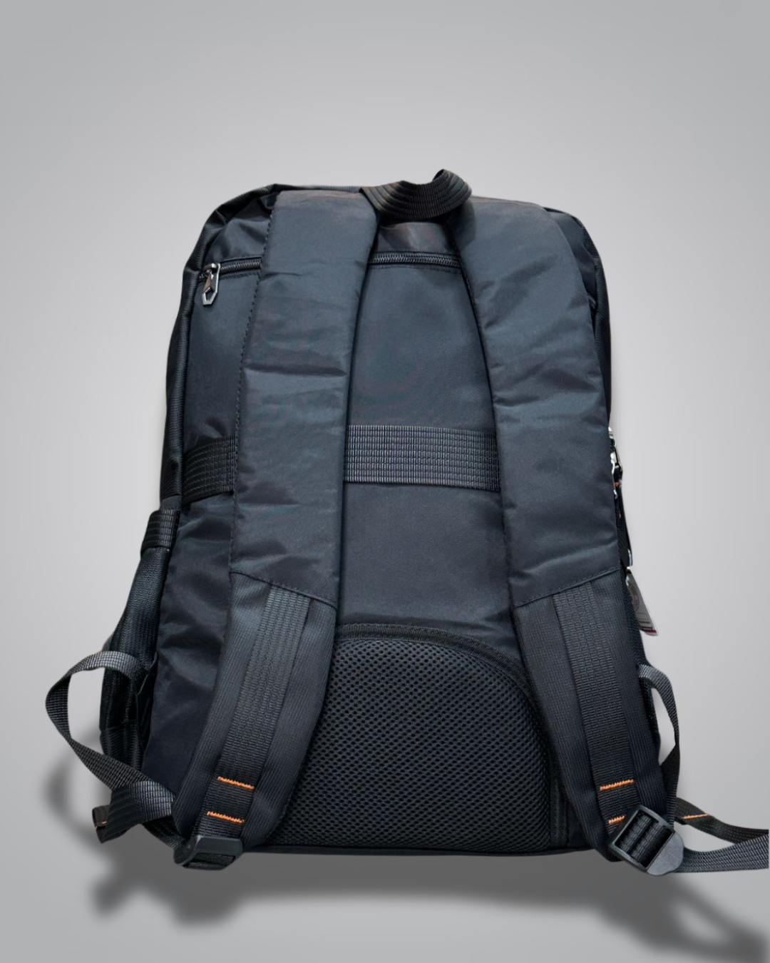 Back view of a black backpack on a gray background- Valentino Impex