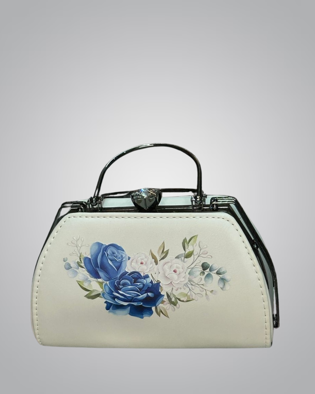 Elegant Hand-Painted Floral Handbag with Crystal Clasp