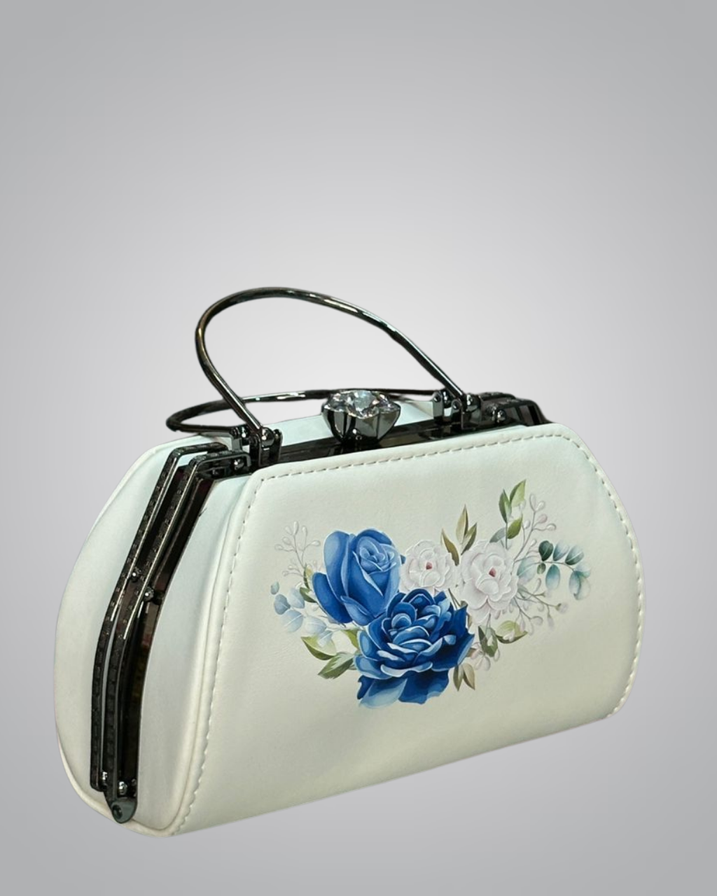 Elegant Hand-Painted Floral Handbag with Crystal Clasp