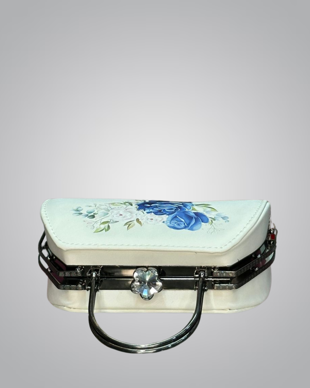 Elegant Hand-Painted Floral Handbag with Crystal Clasp