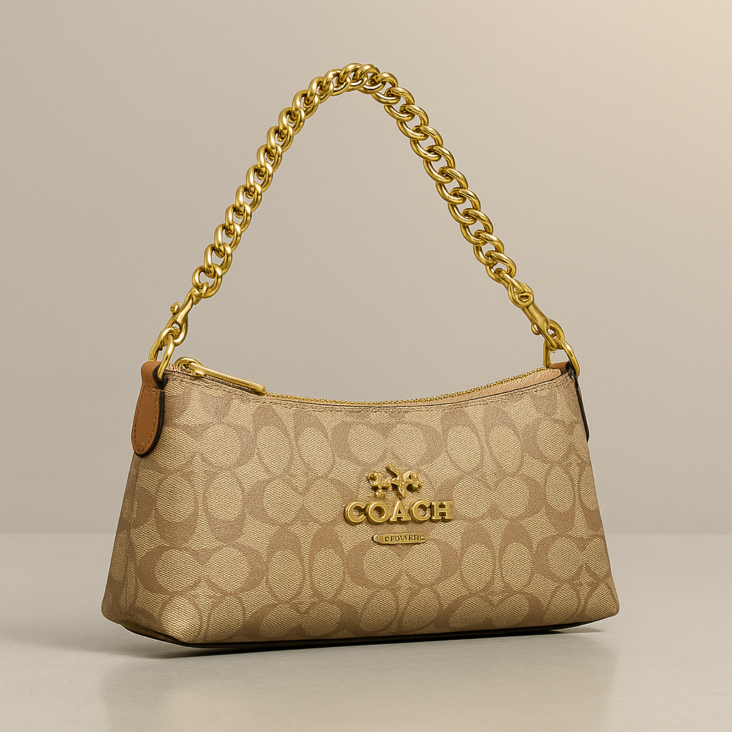 Coach Signature Chain Shoulder Bag – Classic Tan Monogram