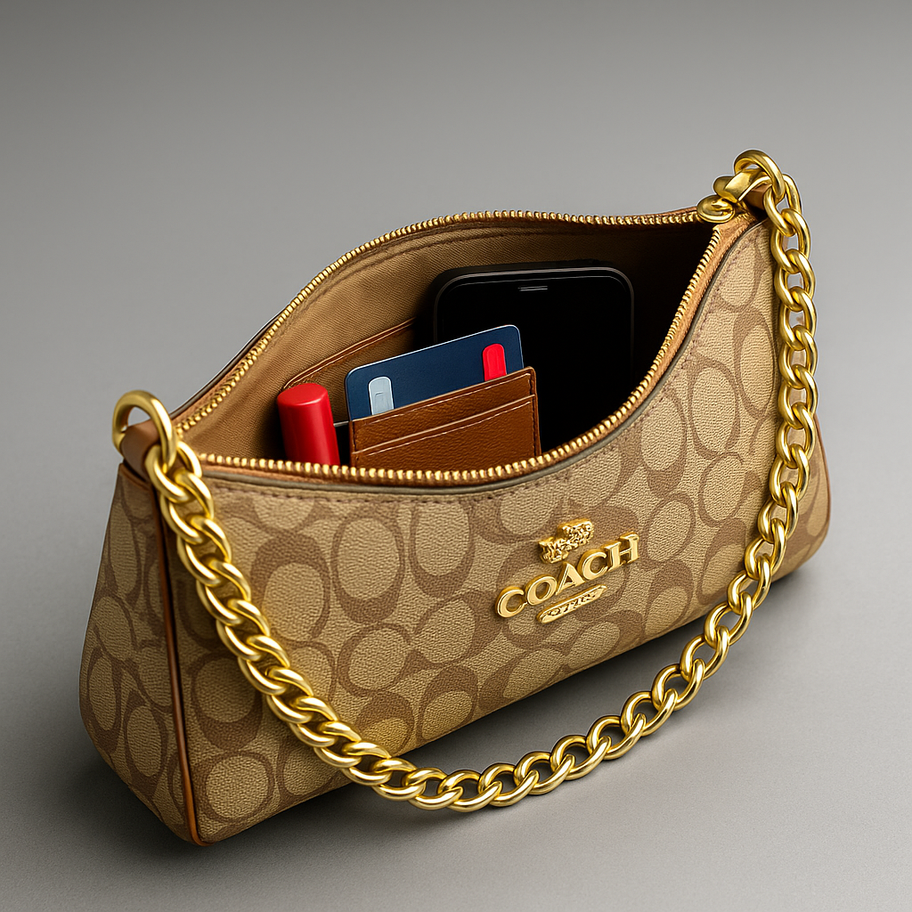 Coach Signature Chain Shoulder Bag – Classic Tan Monogram