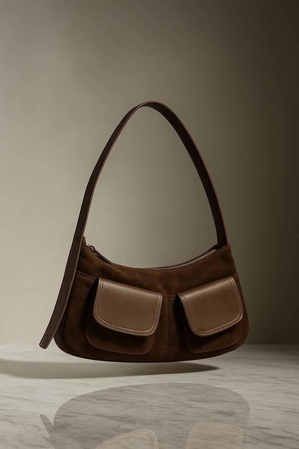 Suede Pocket Flap Shoulder Bag