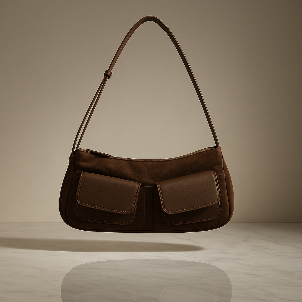 Suede Pocket Flap Shoulder Bag