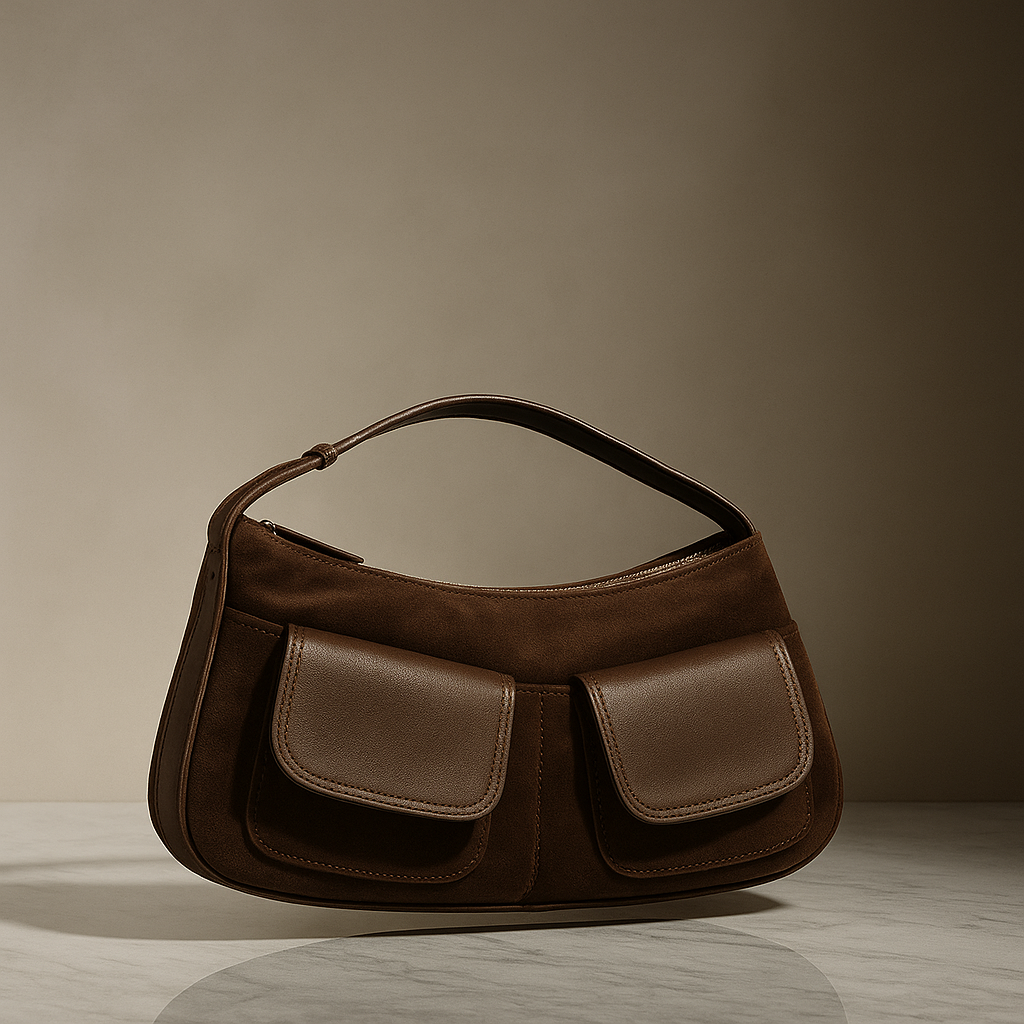 Suede Pocket Flap Shoulder Bag