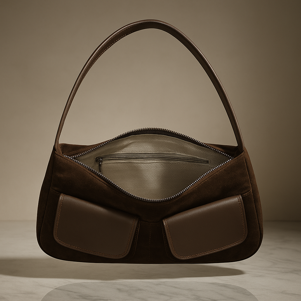 Suede Pocket Flap Shoulder Bag