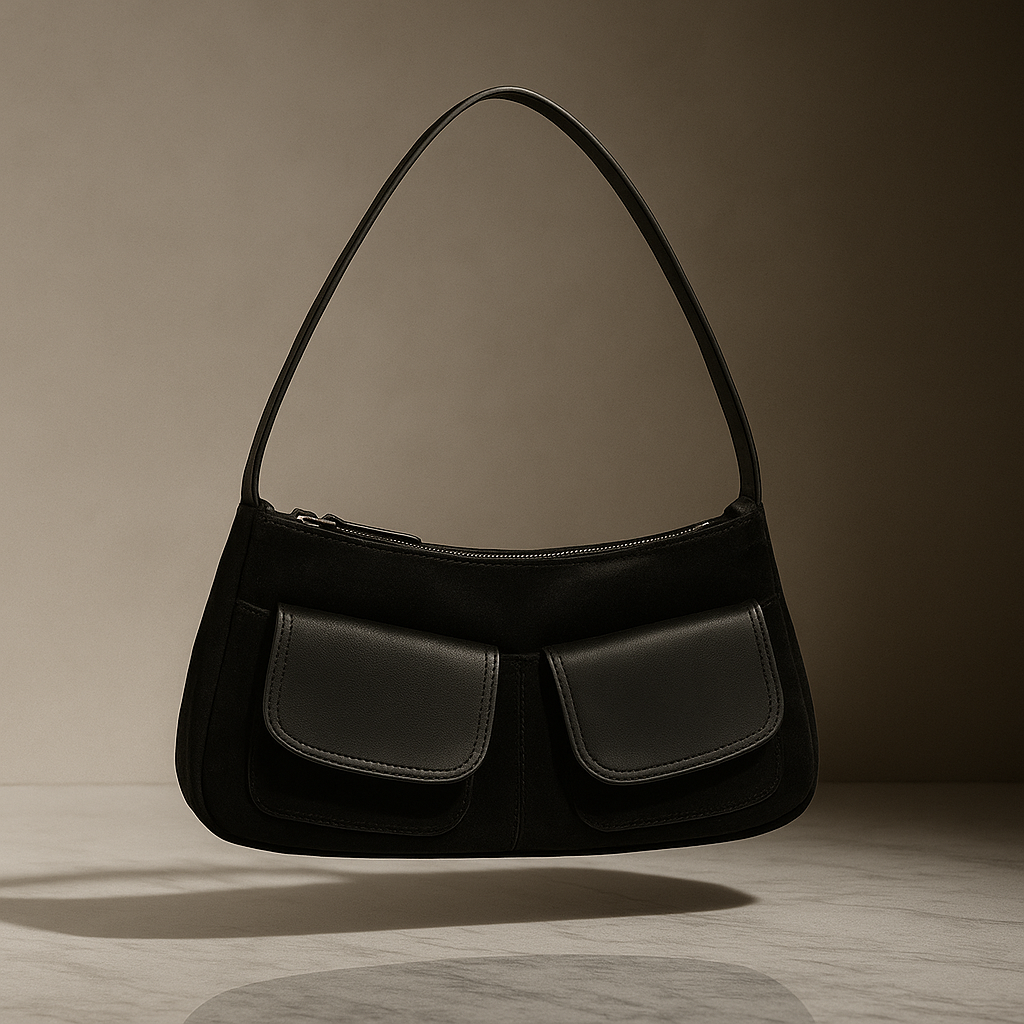 Suede Pocket Flap Shoulder Bag
