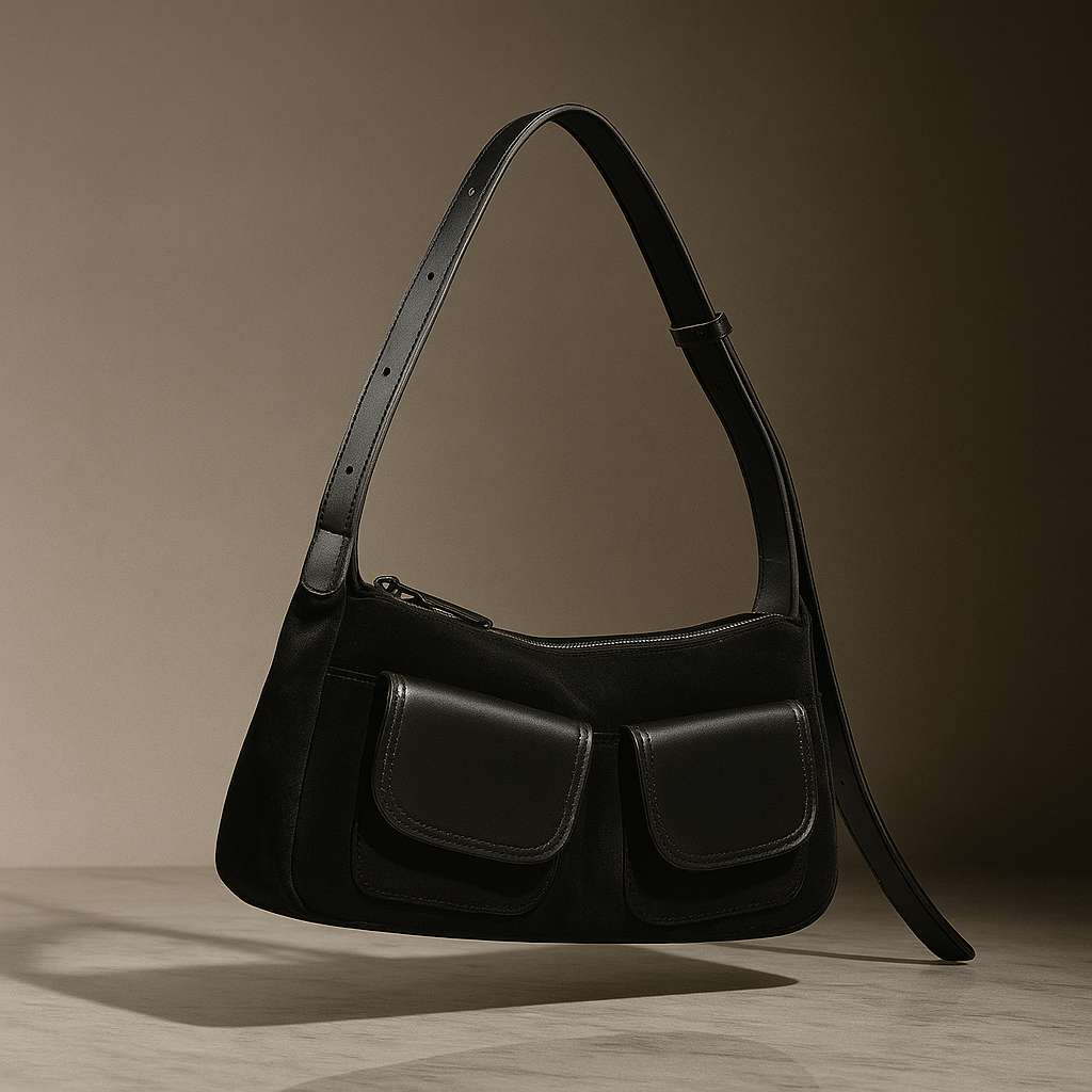 Suede Pocket Flap Shoulder Bag