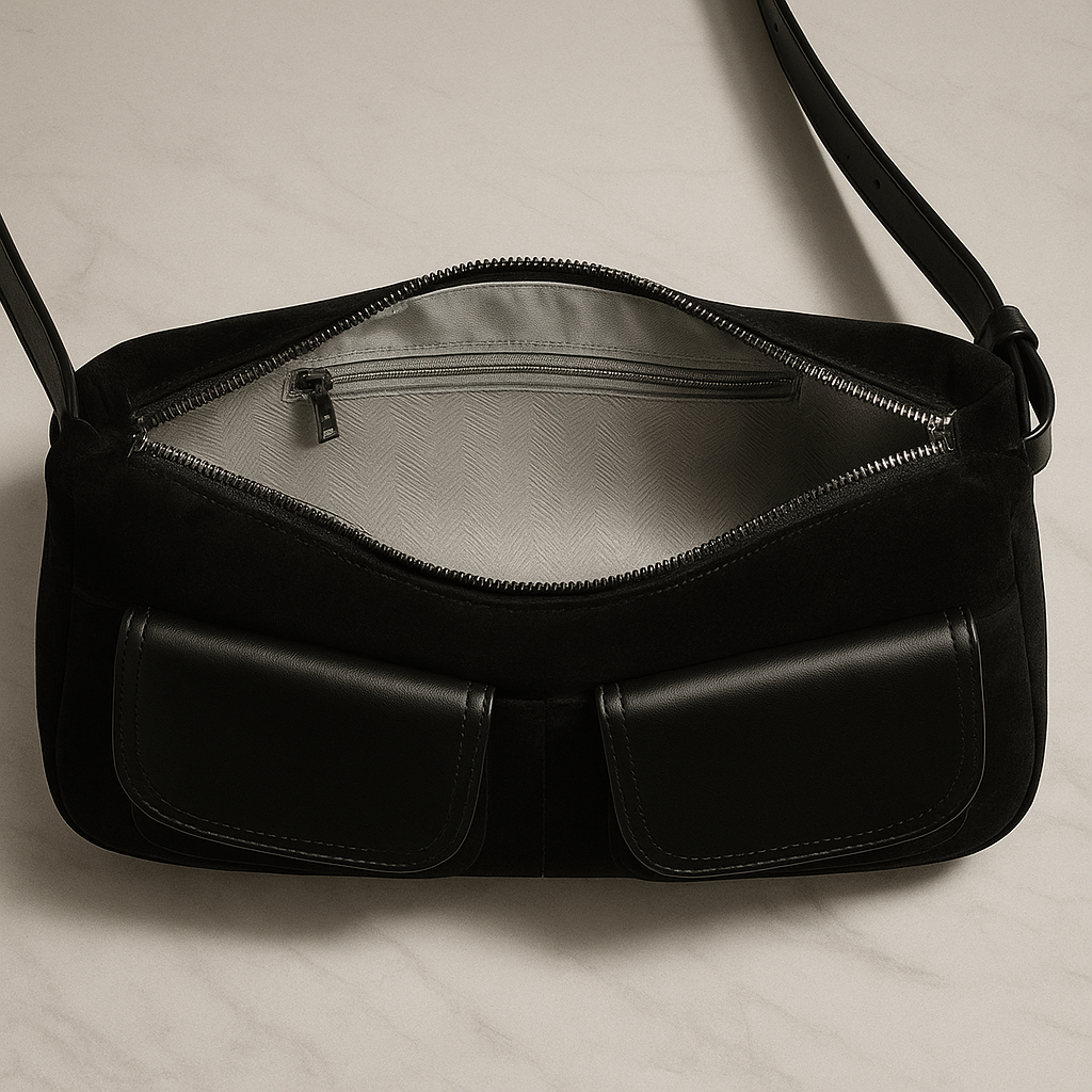 Suede Pocket Flap Shoulder Bag