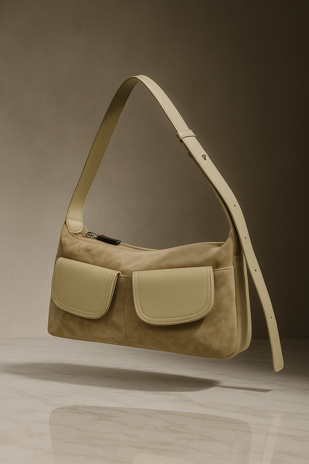 Suede Pocket Flap Shoulder Bag