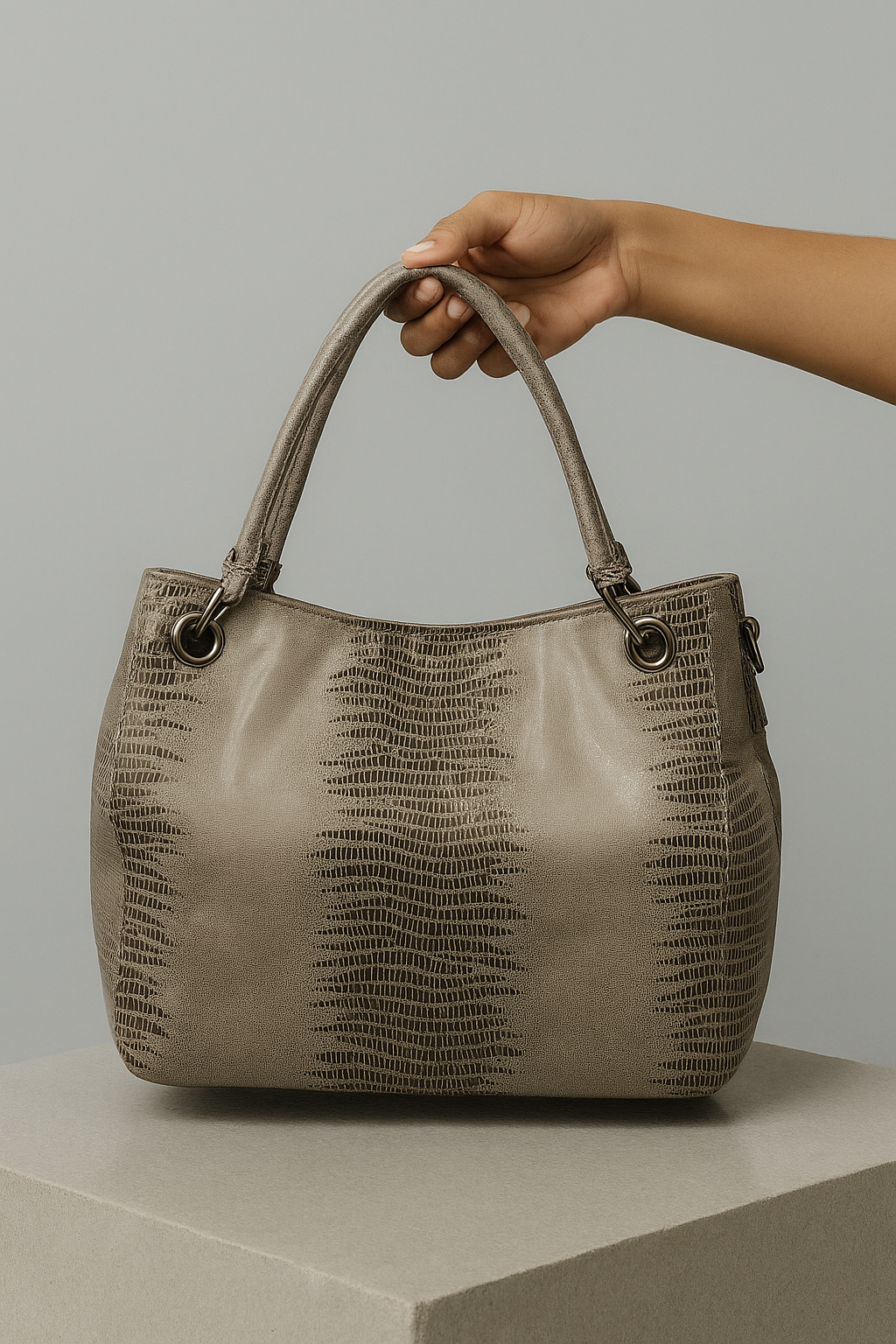 Taupe hobo-style bag