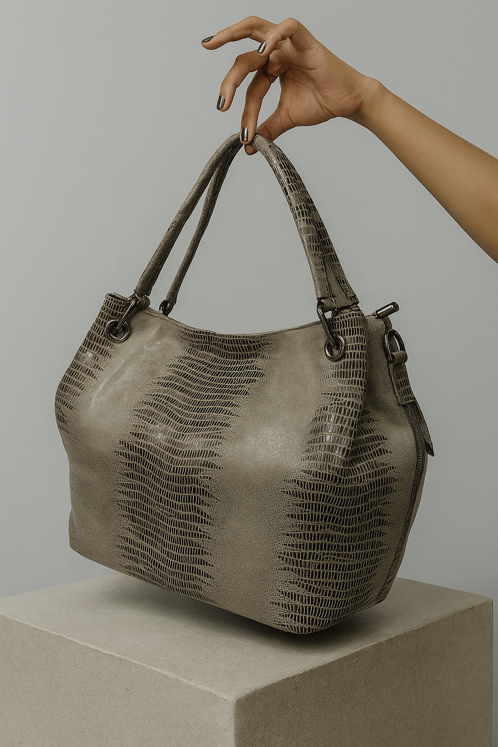 Taupe hobo-style bag